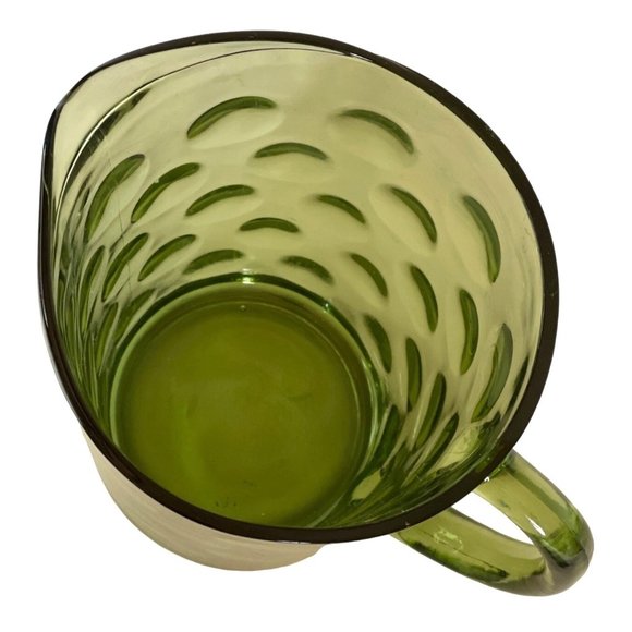 Green Glass Pitcher Vintage 1960's Hazel Atlas Eldorado Dot Pattern 8" x 6" - Picture 2 of 5